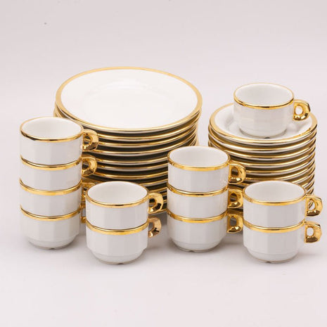 Rare service à dessert et à café Pillivuyt en porcelaine blanche liseret doré 12 personnes