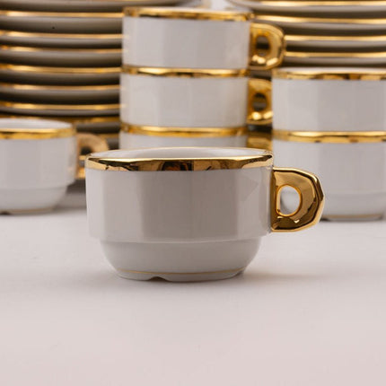 Rare Pillivuyt dessert and coffee service in white porcelain with gold trim, for 12 people
