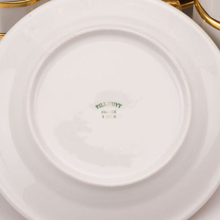 Rare Pillivuyt dessert and coffee service in white porcelain with gold trim, for 12 people