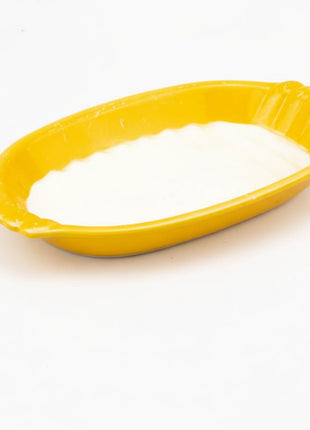 Plat de service jaune en faïence vintage jaune