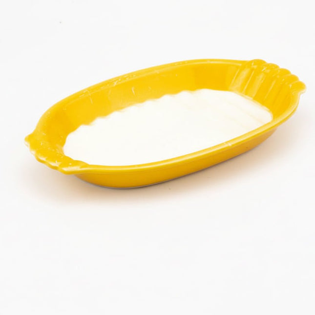 Plat de service jaune en faïence vintage jaune