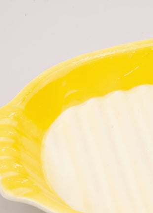 Plat de service vintage jaune et blanc en faïence