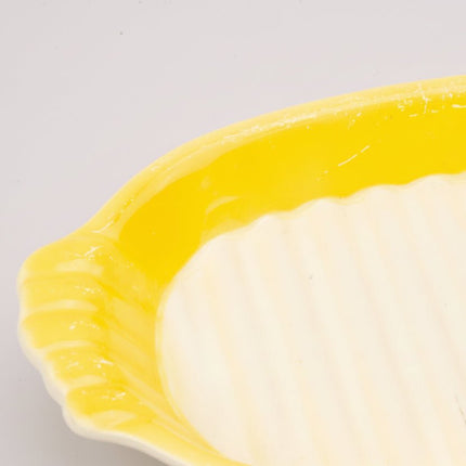 Plat de service vintage jaune et blanc en faïence