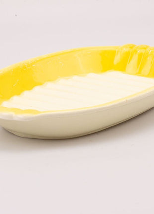 Plat de service vintage jaune et blanc en faïence