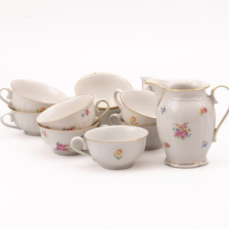 Set de 11 tasses et pot à lait Winterling US Zone en porcelaine blanc