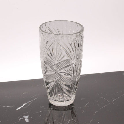 Grand vase vintage en cristal ciselé transparent
