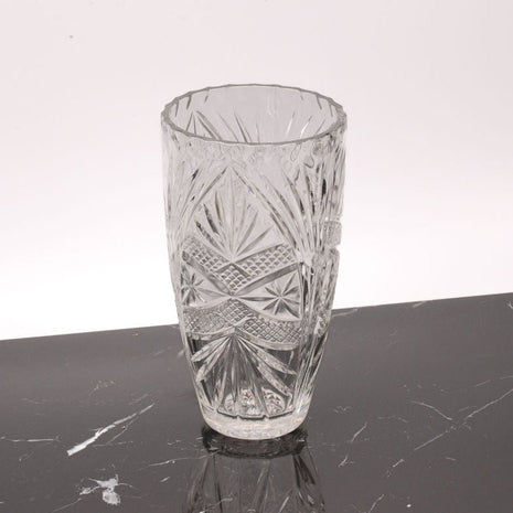 Grand vase vintage en cristal ciselé transparent