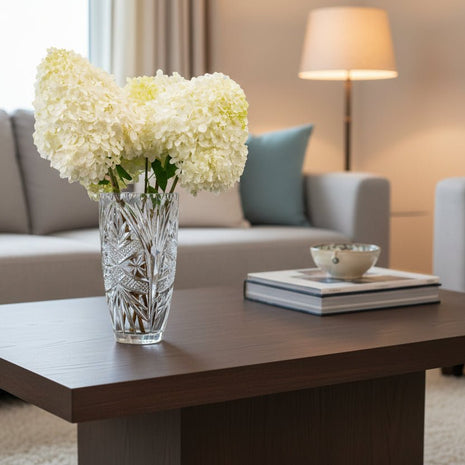 Grand vase vintage en cristal ciselé transparent