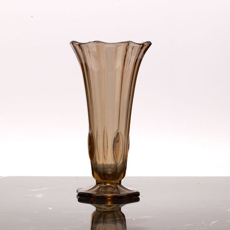 Vase vintage en verre moulé fumé Art Déco marron