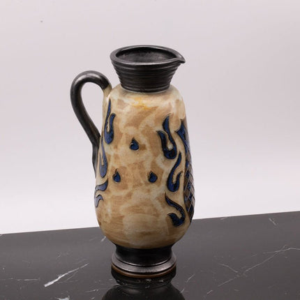 Vase en grès de Jules Guérin beige et brun avec une hanse
