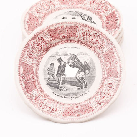 6 assiettes à dessert en porcelaine Gien Proverbes militaires