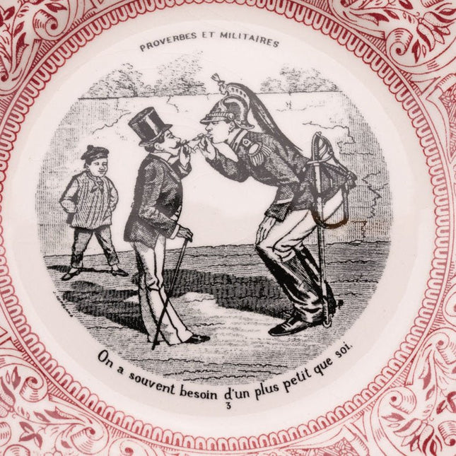 6 assiettes à dessert en porcelaine Gien Proverbes militaires