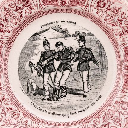 6 Gien porseleinen dessertbordjes met militaire spreuken