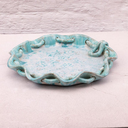 Plat décoratif turquoise en faïence unique Bruyeres