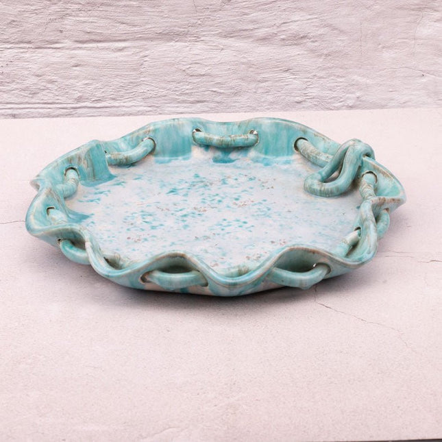 Plat décoratif turquoise en faïence unique Bruyeres