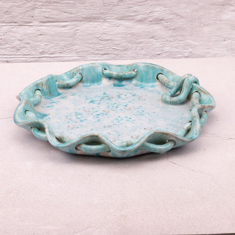 Plat décoratif turquoise en faïence unique Bruyeres