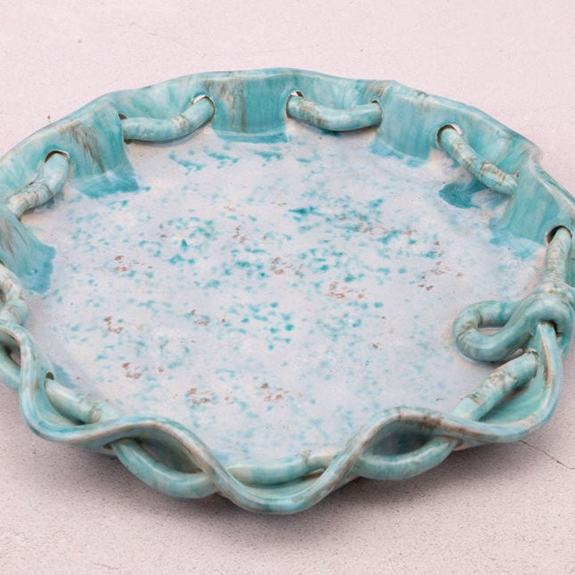 Plat décoratif turquoise en faïence unique Bruyeres