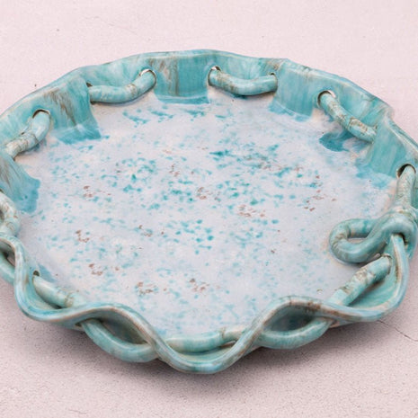 Plat décoratif turquoise en faïence unique Bruyeres