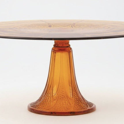 Plateau en verre sur pied ambré