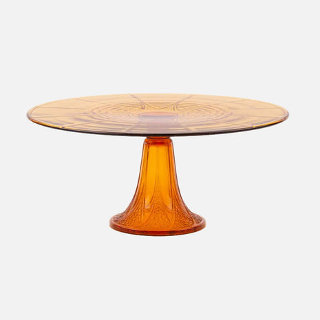 Plateau en verre sur pied ambré