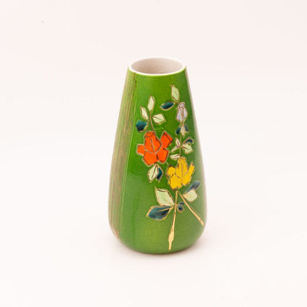 Art Deco groene porseleinen vaas met bloemmotieven