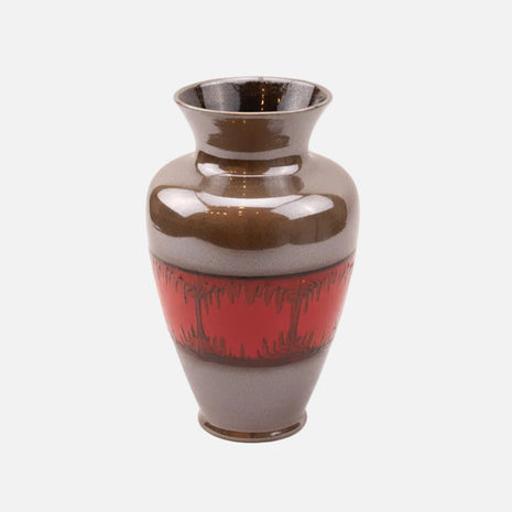 Vase décoratif en céramique émaillée gris et rouge - Design Artisanal contemporain