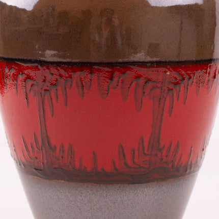 Vase décoratif en céramique émaillée gris et rouge - Design Artisanal contemporain