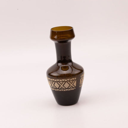 Vase en verre vintage brun aux motifs géométriques dorés