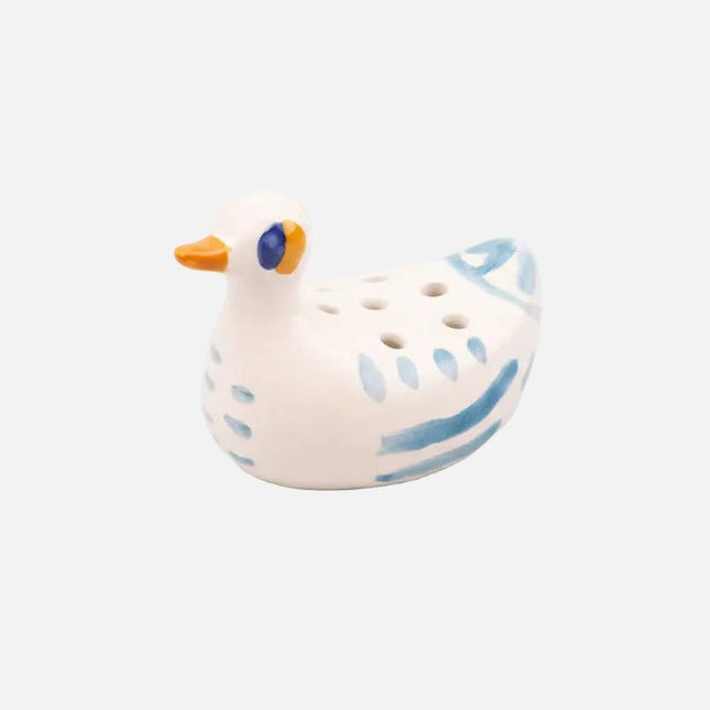 Vase Pique-Fleurs Canard en Céramique Blanche | Peinture Main Rétro