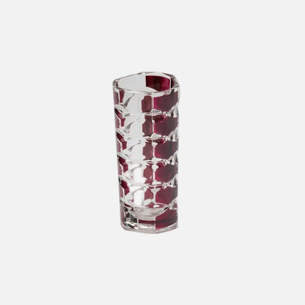 Vase Design en Verre Épais Rubis | Lignes Style Art Déco