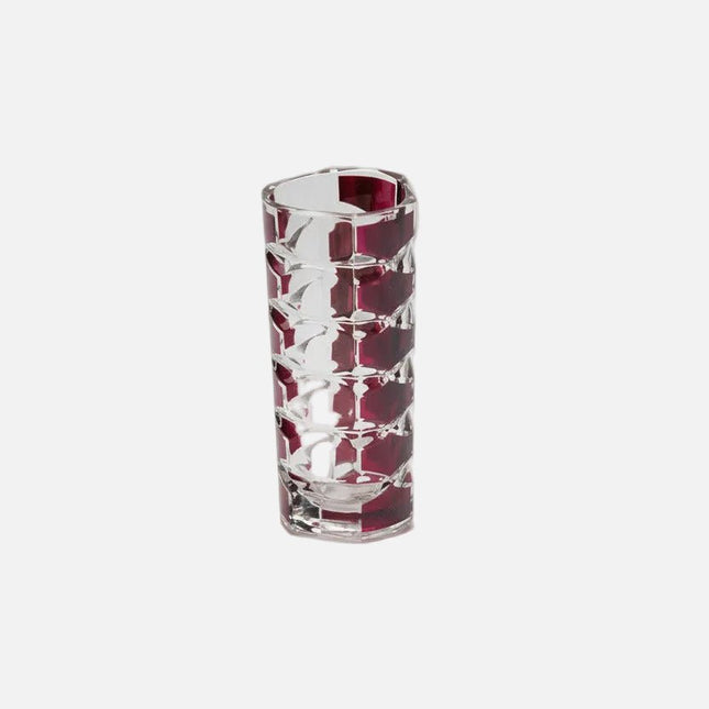 Vase Design en Verre Épais Rubis | Lignes Style Art Déco