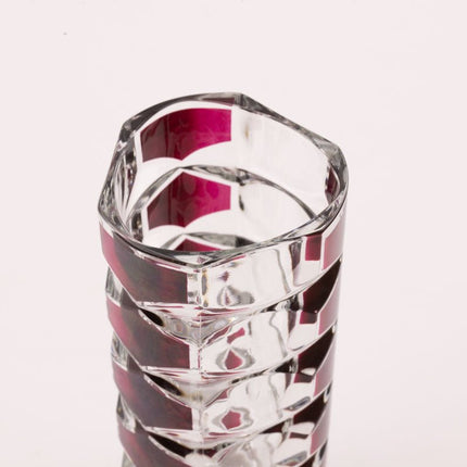 Vase Design en Verre Épais Rubis | Lignes Style Art Déco