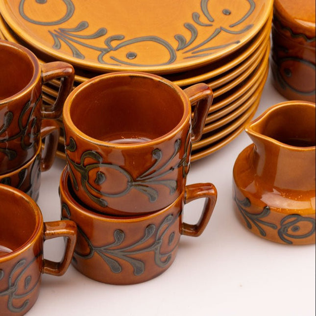 Ensemble 10 Tasses et Assiettes Vintage Katrin Années 50 - Brun & Gris