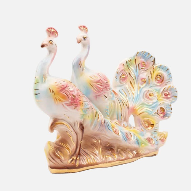 Grande Figurine Paons en Céramique Italie | Statuette Vintage
