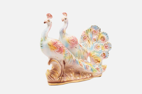 Grande figurine de décoration 2 paons céramique Italie