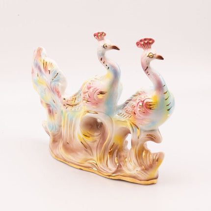 Grande Figurine Paons en Céramique Italie | Statuette Vintage