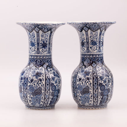 Titre : Paire de Grands Vases Trompette Delft Royal 33cm | Signés Peints Main