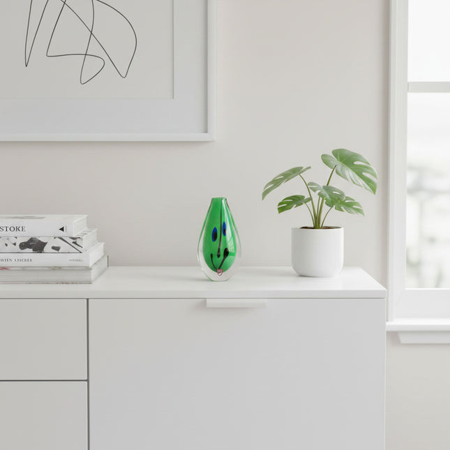 Vase Goutte en Cristal Vert Orrefors Signé Anne Nilsson | Étiquette