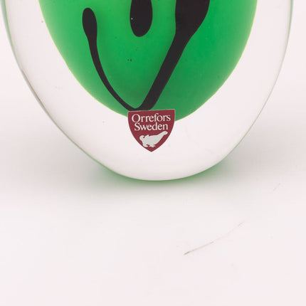 Vase Goutte en Cristal Vert Orrefors Signé Anne Nilsson | Étiquette