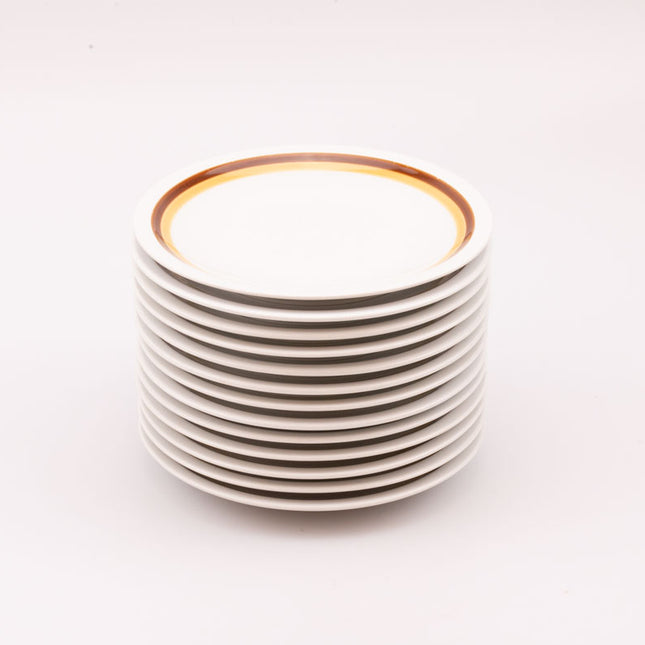 Set de 13 assiettes à dessert en porcelaine blanche Schonwald avec un pourtour rouge et jaune