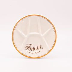 6 assiettes à compartiments pour Fondue Boch de la série "Fermette" en porcelaine blanche avec pourtour rouge