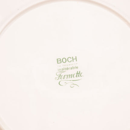 6 assiettes à compartiments pour Fondue Boch de la série "Fermette" en porcelaine blanche avec pourtour rouge