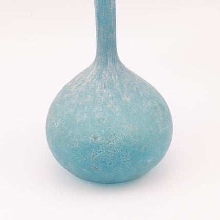 Vase soliflore bleu azur en verre dépoli en gourde et bec aminçit