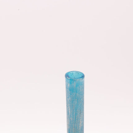 Vase soliflore bleu azur en verre dépoli en gourde et bec aminçit