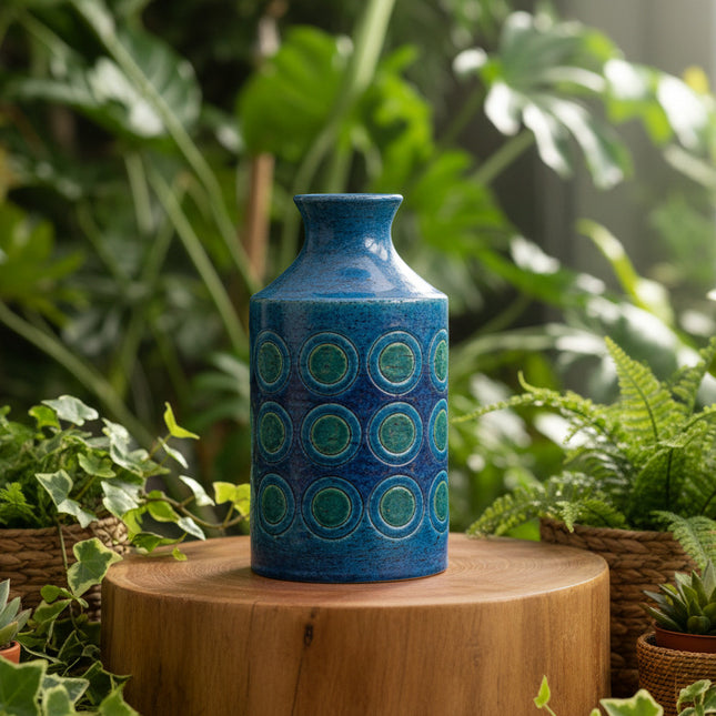 Vase Bitossi Rimini Blu céramique en dégradé de bleus et cercles bleus et verts