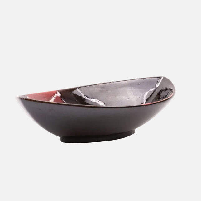 Plat décoratif ou vide-poche élégant en céramique allemande noir et bordeaux