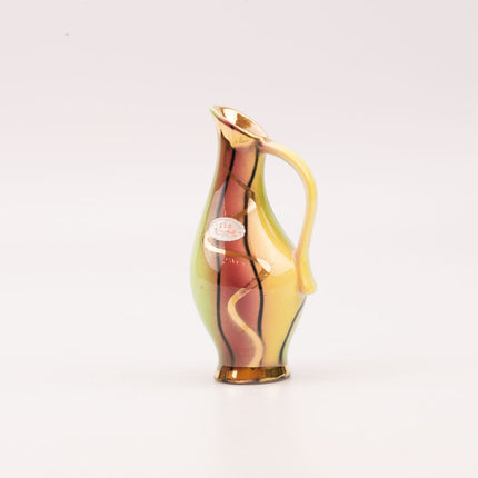Vase à anse Scheurich & Greulich Keramik en camaïeu ligné vert, rose et jaune