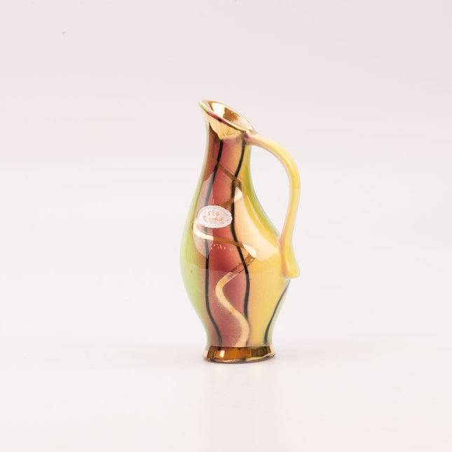 Vase à anse Scheurich & Greulich Keramik en camaïeu ligné vert, rose et jaune