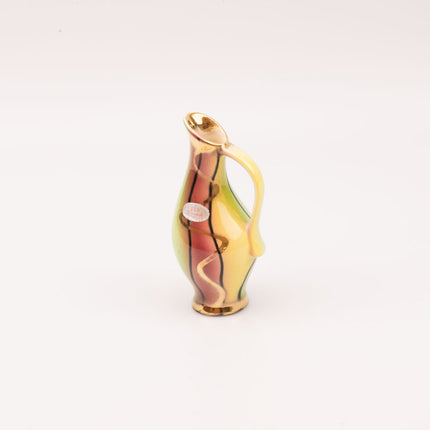 Vase à anse Scheurich & Greulich Keramik en camaïeu ligné vert, rose et jaune