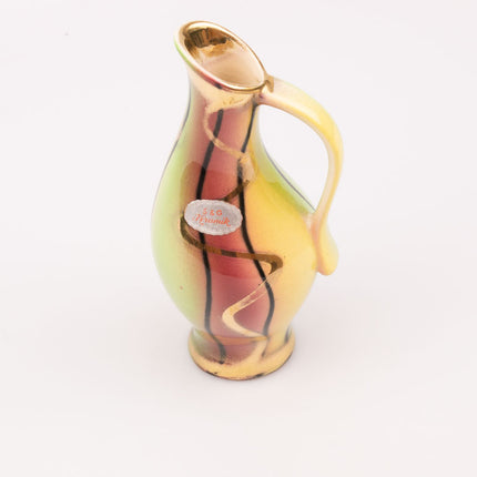 Vase à anse Scheurich & Greulich Keramik en camaïeu ligné vert, rose et jaune